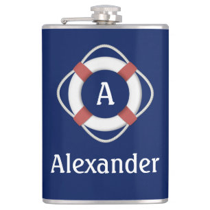 Monogramm für das blaue Nautikleben Flachmann