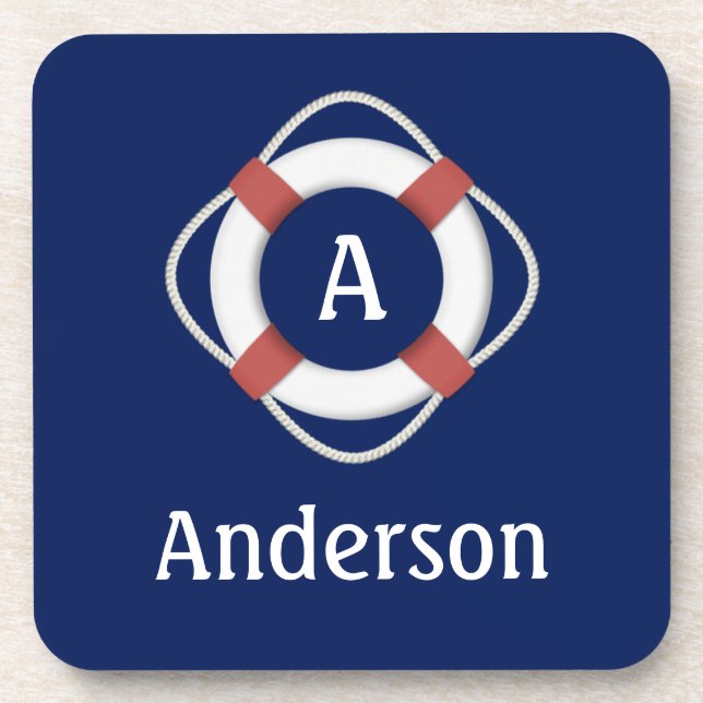 Monogramm für das blaue Nautikleben Getränkeuntersetzer (Vorderseite)