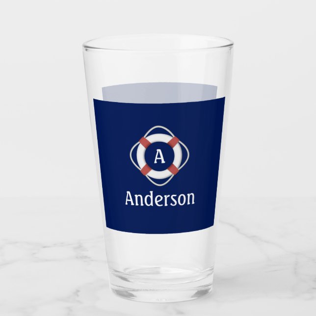 Monogramm für das blaue Nautikleben Glas (Vorderseite)