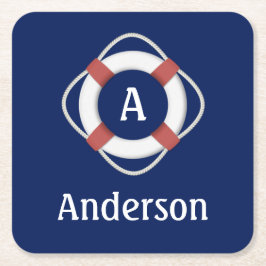 Monogramm für das blaue Nautikleben Rechteckiger Pappuntersetzer