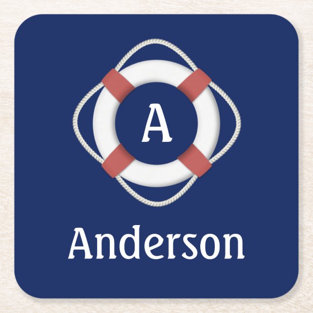 Monogramm für das blaue Nautikleben Rechteckiger Pappuntersetzer (Vorderseite)