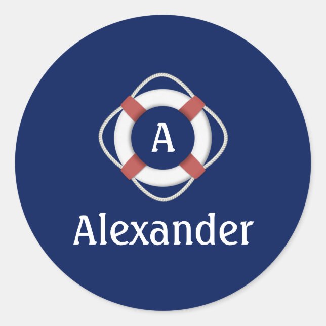 Monogramm für das blaue Nautikleben Runder Aufkleber (Vorderseite)