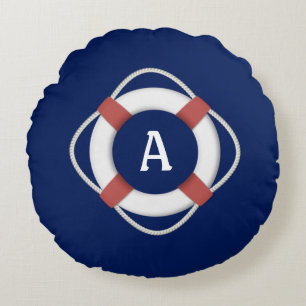 Monogramm für das blaue Nautikleben Rundes Kissen
