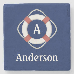 Monogramm für das blaue Nautikleben Steinuntersetzer