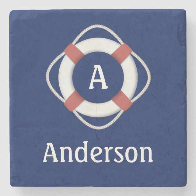 Monogramm für das blaue Nautikleben Steinuntersetzer (Vorderseite)