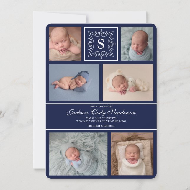 Monogramm für das digitale herunterladbare Baby Bo Ankündigung (Vorderseite)