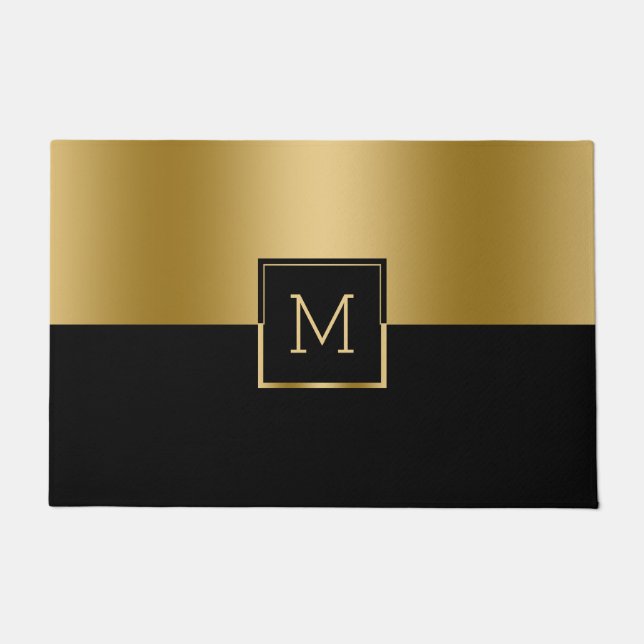 Monogramm für das geometrische Gold- und Schwarz-D Fußmatte (Vorderseite)