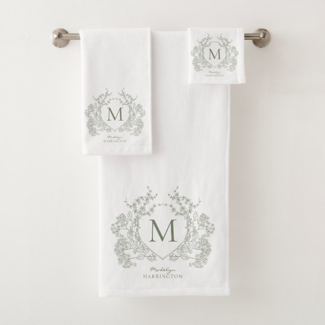 Monogramm für das klassische botanische Wappen Gre Badhandtuch Set (Insitu)
