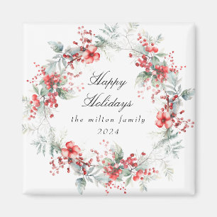 Monogramm für das klassische Holiday Berries-Foto Magnet