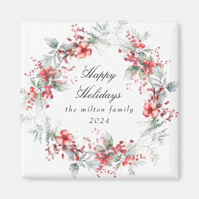 Monogramm für das klassische Holiday Berries-Foto Magnet (Vorne)