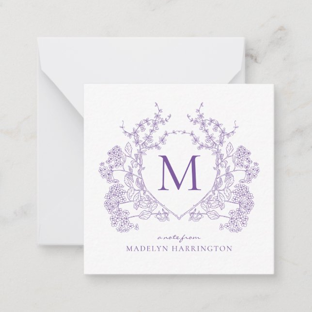 Monogramm für das klassische Violett Wappen Mitteilungskarte (Vorderseite)
