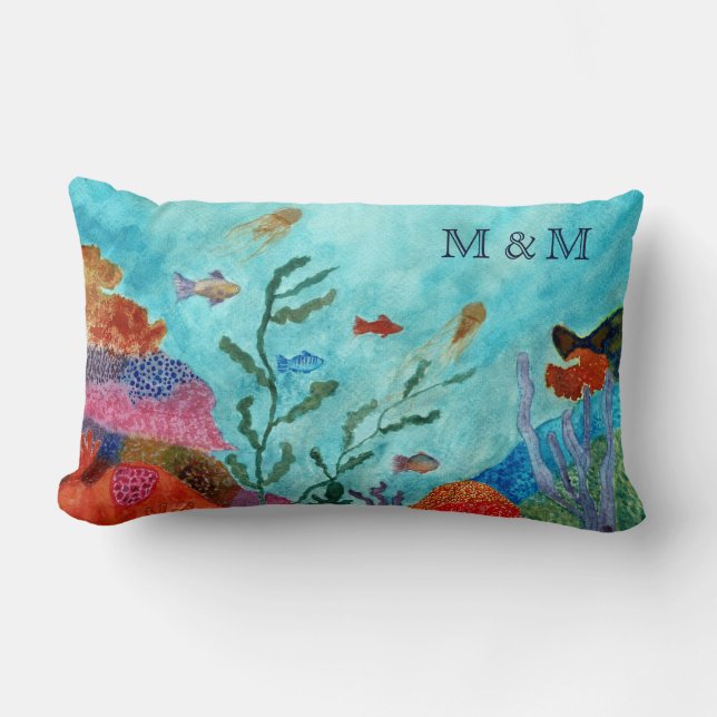 Monogramm für das Meeresleben unter Wasser Koralle Lendenkissen (Vorderseite)