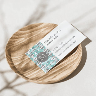 Monogramm für das Muster Minze und Gray Geometric  Visitenkarte