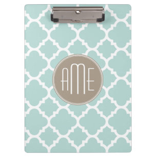 Monogramm für das Muster Pastelminze und Tan Quat Klemmbrett