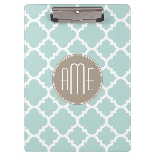 Monogramm für das Muster Pastelminze und Tan Quatr Klemmbrett (Vorderseite)