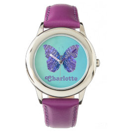 Monogramm für den blauen und Lila Schmetterlingsna Armbanduhr