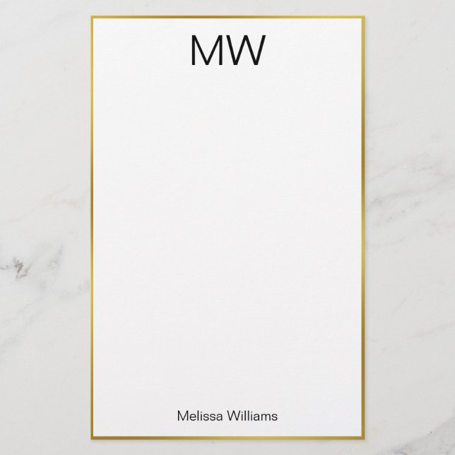 Monogramm für den eleganten weißen Schwarz-Gold-Gr Briefpapier (Vorderseite)