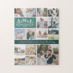 Monogramm für den Familiennamen | 15 FotoCollage<br><div class="desc">Dieses einzigartige Puzzle mit 15 quadratischen Fotos, die in einer Rastercollage angeordnet sind, mit anfänglichen Monogrammen, Familiennamen und einem schönen Angebot. Behalt das Angebot so, wie es ist, oder ändere an deiner benutzerdefinierten Beschriftung. Alle Farben können geändert werden, inklusive dem "Grün" Banner, der Ihren Familiennamen und Ihre Monogramme zeigt. Zeigen...</div>