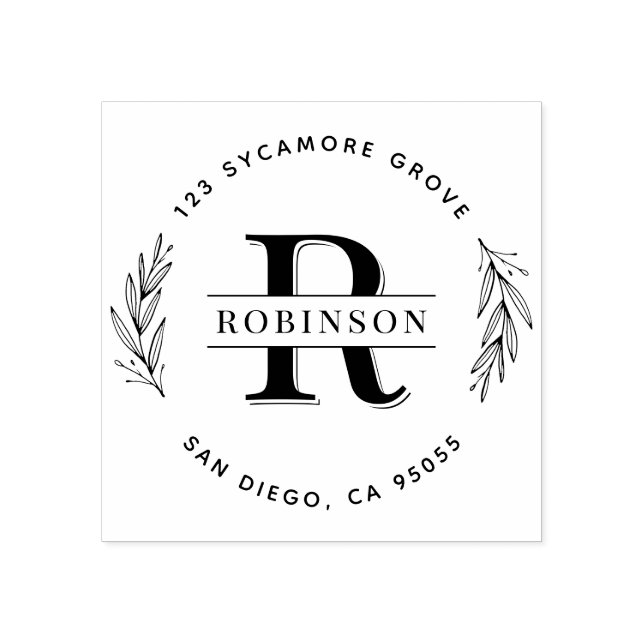 Monogramm für den Familiennamen | Runde Rücksendea Gummistempel (Prägung)