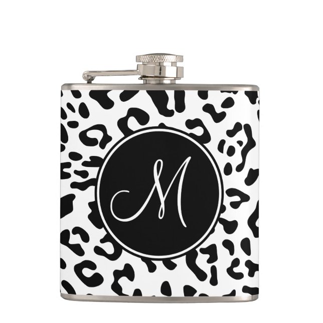 Monogramm für den Girl-Black-Leopard-Spot Flachmann (Vorderseite)