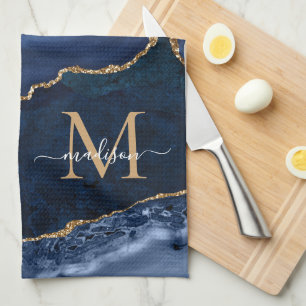 Monogramm für den Glitzer "Geode Marble Chic" Geschirrtuch