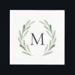 Monogramm für den grünen Olive-Branntwein Serviette<br><div class="desc">Einfache und rustikale Monogramm Napkin mit Aquarellblütenbild mit grünem Olivenzweig Kranz. Für eine erweiterte Anpassung dieses Designs,  klicken Sie bitte auf den Button "Anpassen" oben! Matching-Elemente sind ebenfalls verfügbar.</div>