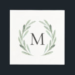 Monogramm für den grünen Olive-Branntwein Serviette<br><div class="desc">Einfache und rustikale Monogramm Napkin mit Aquarellblütenbild mit grünem Olivenzweig Kranz. Für eine erweiterte Anpassung dieses Designs,  klicken Sie bitte auf den Button "Anpassen" oben! Matching-Elemente sind ebenfalls verfügbar.</div>