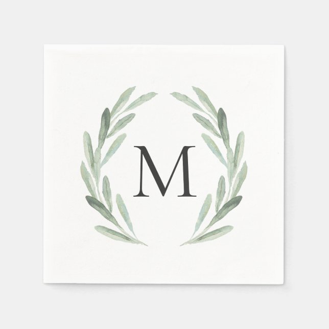 Monogramm für den grünen Olive-Branntwein Serviette (Vorderseite)