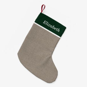 Monogramm für den grünen und beigen rustikalen Url Kleiner Weihnachtsstrumpf
