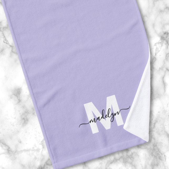 Monogramm für den lila Skriptnamen Handtuch (Purple Script Name Monogram Hand Towel )