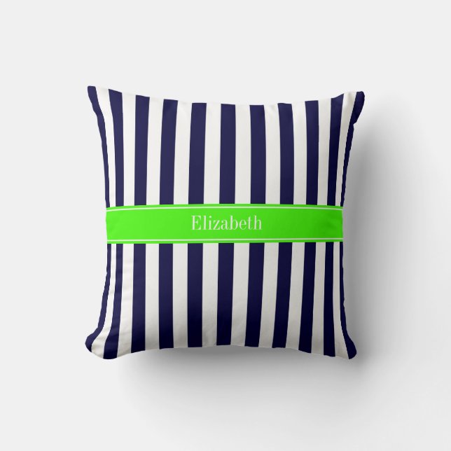 Monogramm für den Limonen blauen Streifen Kissen (Vorderseite)