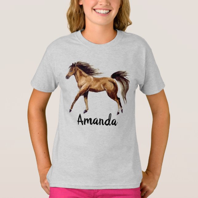 Monogramm für den Namen des Wasserfarben-Pferdes T-Shirt (Vorderseite)