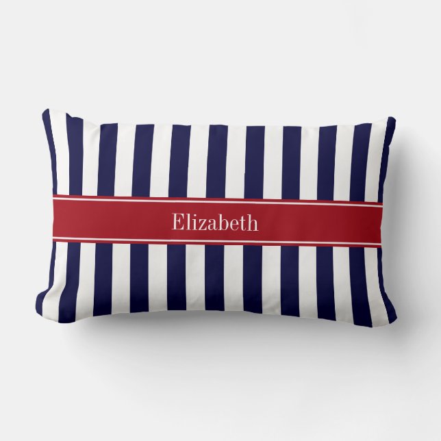 Monogramm für den Namen eines Navy Blue Stripe Lendenkissen (Vorderseite)