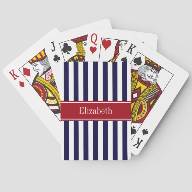 Monogramm für den Namen eines Navy Blue Stripe Spielkarten (Rückseite)