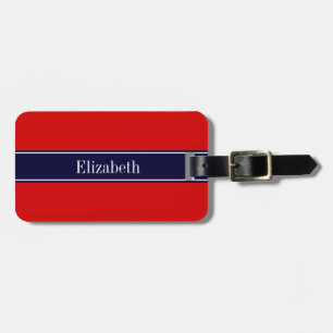 Monogramm für den roten, navy Blue Ribbon-Namen Gepäckanhänger