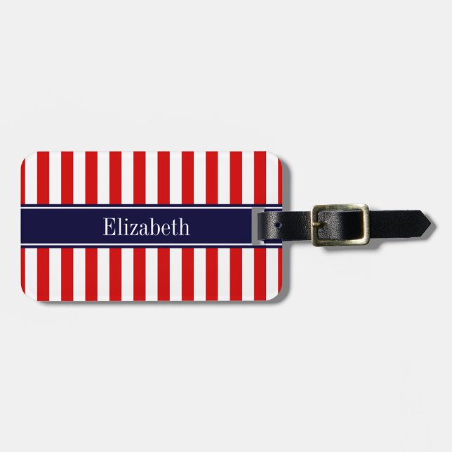 Monogramm für den roten weißen Streifen Navy Blue  Gepäckanhänger (Vorderseite horizontal)