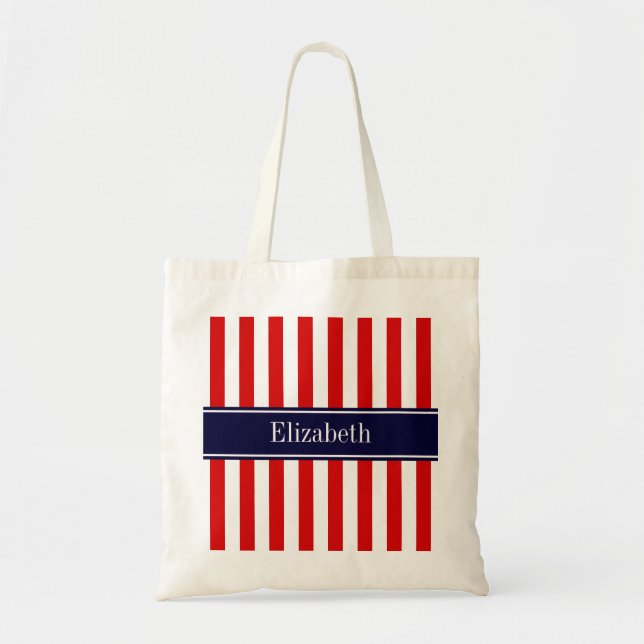Monogramm für den roten weißen Streifen Navy Blue  Tragetasche (Vorne)