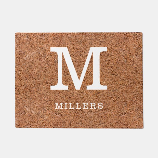 Monogramm für den rustikalen Coir-Familiennamen Fußmatte (Vorderseite)