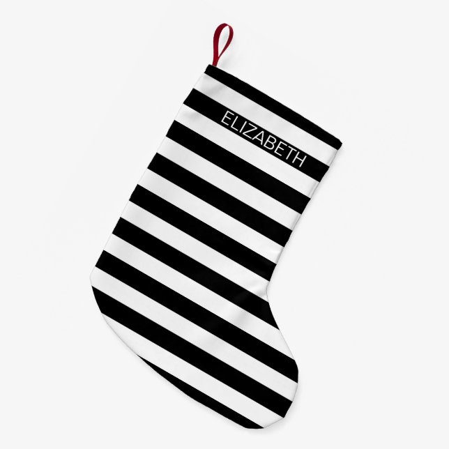 Monogramm für den Schwarz-weißen horizontalen Prep Kleiner Weihnachtsstrumpf (Vorderansicht (hängend))