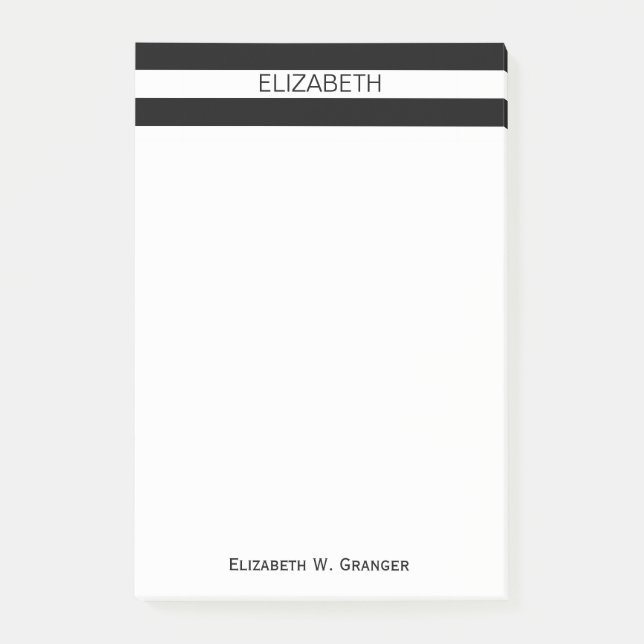 Monogramm für den Schwarz-weißen horizontalen Prep Post-it Klebezettel (Vorderseite)