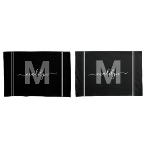 Monogramm für den Schwarz-weißen Skriptnamen Kissenbezug