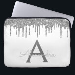 Monogramm für den weißen Silber-Glitzer Laptopschutzhülle<br><div class="desc">Weiße und silberne Imitate Dripping Modern and Elegant Girly Glitzer and Sparkle Elegant Monogram Case. Dieser Fall kann so angepasst werden,  dass er Ihren Anfangs- und Vornamen enthält.</div>