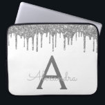 Monogramm für den weißen Silber-Glitzer Laptopschutzhülle<br><div class="desc">Weiße und silberne Imitate Dripping Modern and Elegant Girly Glitzer and Sparkle Elegant Monogram Case. Dieser Fall kann so angepasst werden,  dass er Ihren Anfangs- und Vornamen enthält.</div>