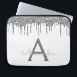 Monogramm für den weißen Silber-Glitzer Laptopschutzhülle<br><div class="desc">Weiße und silberne Imitate Dripping Modern and Elegant Girly Glitzer and Sparkle Elegant Monogram Case. Dieser Fall kann so angepasst werden,  dass er Ihren Anfangs- und Vornamen enthält.</div>