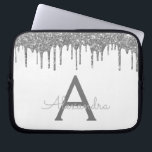 Monogramm für den weißen Silber-Glitzer Laptopschutzhülle<br><div class="desc">Weiße und silberne Imitate Dripping Modern and Elegant Girly Glitzer and Sparkle Elegant Monogram Case. Dieser Fall kann so angepasst werden,  dass er Ihren Anfangs- und Vornamen enthält.</div>