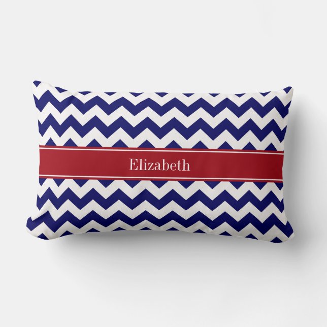 Monogramm für den Zickzack Navy Blue Cranberry Nam Lendenkissen (Vorderseite)