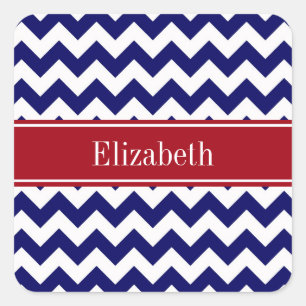 Monogramm für den Zickzack Navy Blue Cranberry Nam Quadratischer Aufkleber