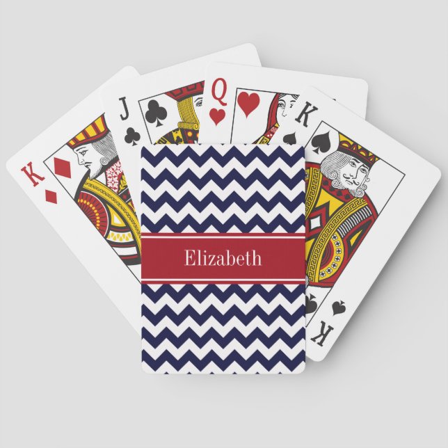 Monogramm für den Zickzack Navy Blue Cranberry Nam Spielkarten (Rückseite)