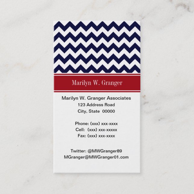 Monogramm für den Zickzack Navy Blue Cranberry Nam Visitenkarte (Vorderseite)