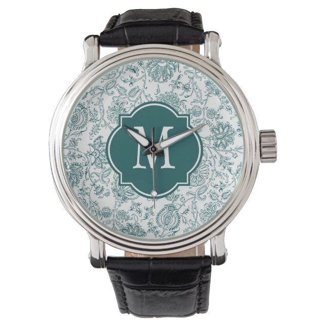 Monogramm für die aquamarine und weiße Blume Armbanduhr (Vorderseite)